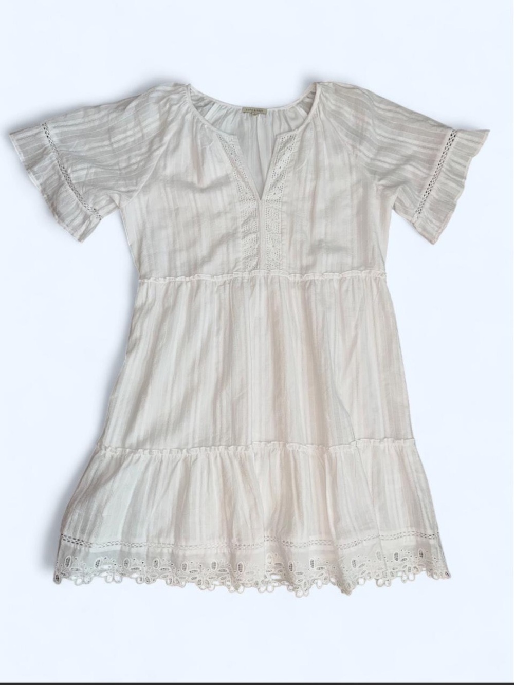 Boho Lace-Trim Mini Dress in Cream